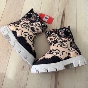 FARM Rio Black Passion Scarf Puffy Ankle Boots Womens 8 Lug Sole Platform